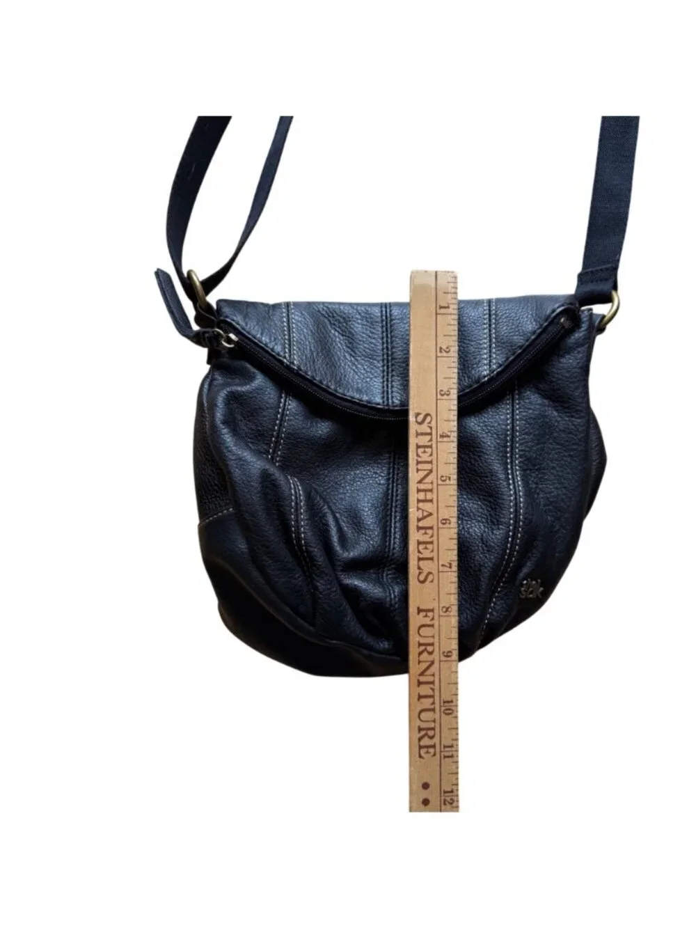 The Sak Deena Women's Crossbody Bag Black Pebbled Leather Flap Messenger Purse